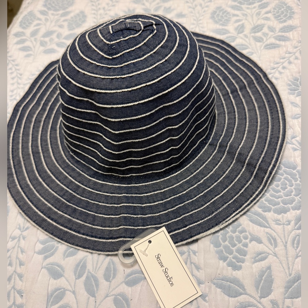 Straw Studios Navy and White Striped Hat